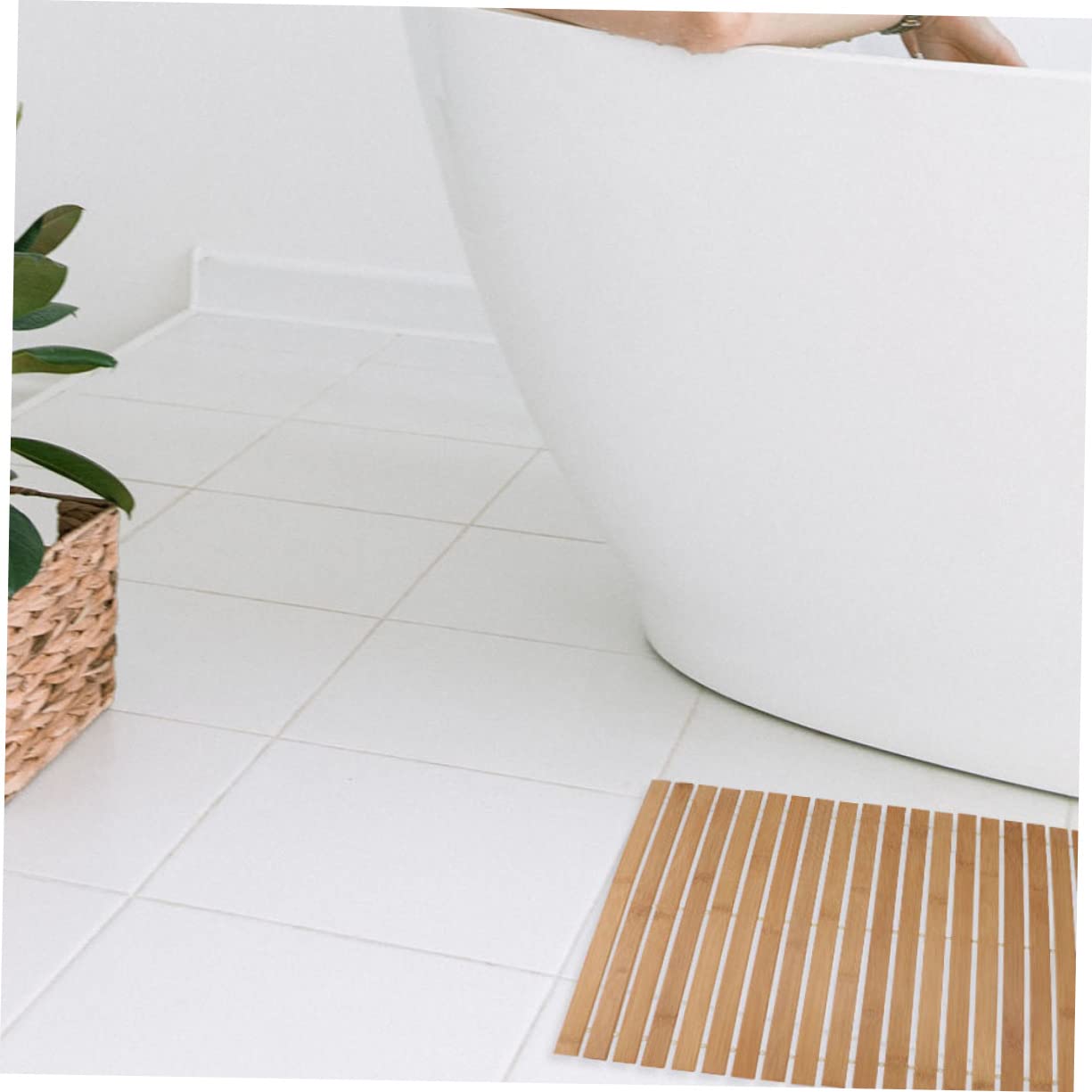 Healifty Tapis en Bambou Antidérapant 40x60 Cm Bambou Naturel Résistant pour Salle de Bain Chambre Hall D’entrée Coussin de Sol Décoratif