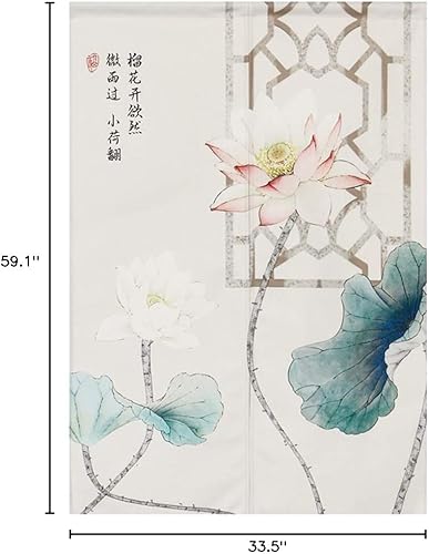 Miniatura 5 de Noren - Cortinas japonesas de lino y algodón, para puerta, diseño de loto rosa, 33 x 59 pulgadas