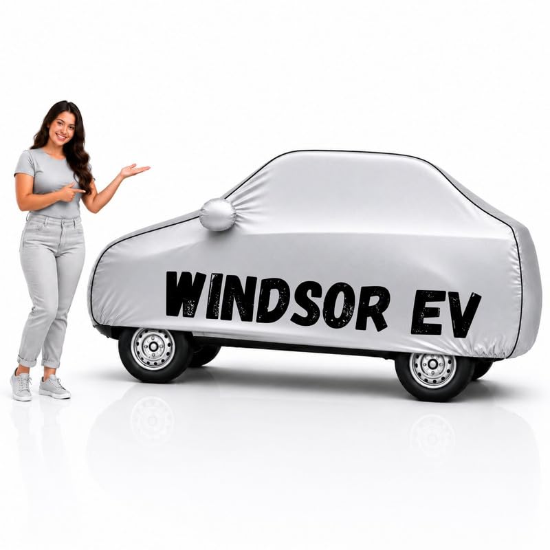 Image of Long-Life 100% Waterproof Windsor EV Car Body Cover for Dust & Rain, Compatible with All Models of Windsor EV Car Cover, Comes with Bird Droppings, Scratch, UV and Paint Protection - Silver