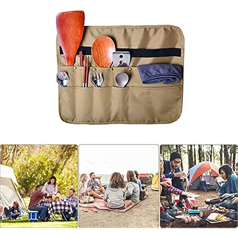 PWPAM Camping Tableware Storage Bag Picnic Cutlery Organizer Bag Cooking Utensils Hanging Bag (Square) Cover
