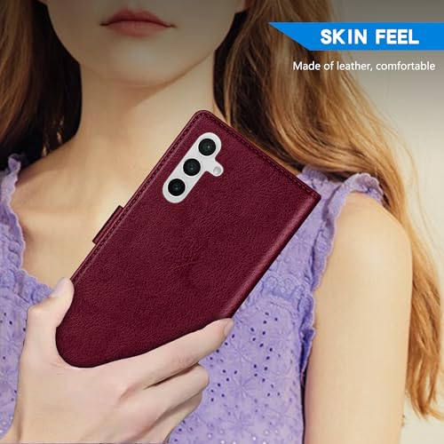 Image of ZZXX for Samsung Galaxy S25 Plus Wallet Case with [RFID Blocking] Card Slot Kickstand Magnetic Closure Leather Flip Fold Protective Phone Case for Galaxy S25 Plus 5G Case Wallet(Wine Red-6.6 inch)
