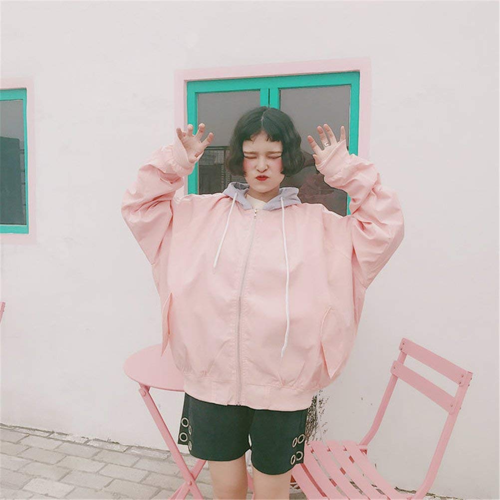Kurtka damska oversize chłopak płaszcz z kapturem wiosna jesień płaszcz moda na co dzień retro długi rękaw splot pasek z kapturem zamek błyskawiczny płaszcz odzież wierzchnia, Róża, M