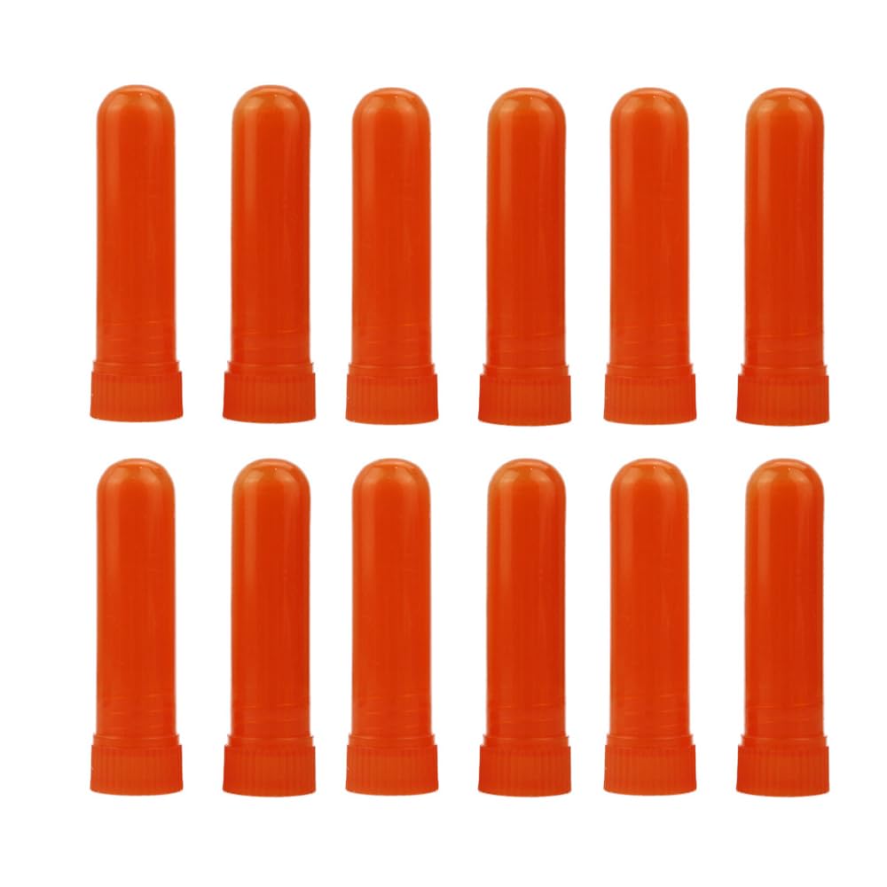 UTURAL 50 Pack Essential Oil Blank Nasal Inhaler Tubes Refillable Nasal Inhaler Blanks with Unscented Wicks（Orange）