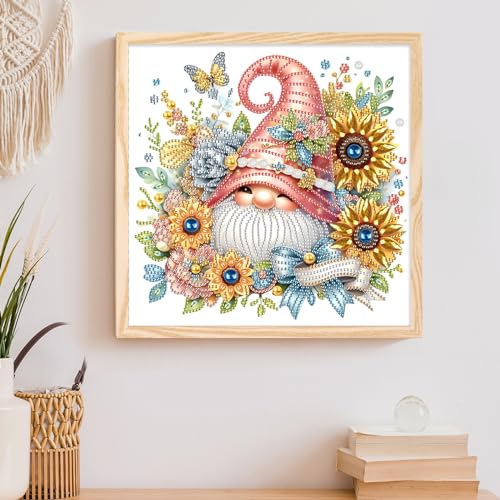 Image of Diamond Art Painting Kits, 5D Special Shape, 12x12inch, Sunflower Gnome | For Adults, For Beginners, Crystal Rhinestones, Home Wall Decoration Gift
