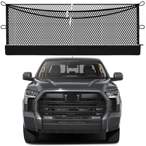Image of 3-Layer Cargo Net for Toyota Tundra 2022-2026 | Zoned Storage Truck Bed Net with Integrated Zippered Storage Bag, Heavy-Duty Cargo Organizer Netting for Camping, Trips