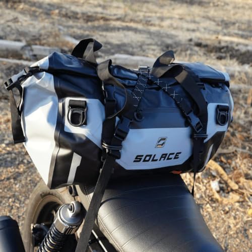 Image of SOLACE SUSKA Waterproof Tail Bag for Motorcycle, 60L 60x32x40 cm, with Roll-Top Closure Reflective Bungee and Webbing Mounting Straps Detachable Backpack Straps