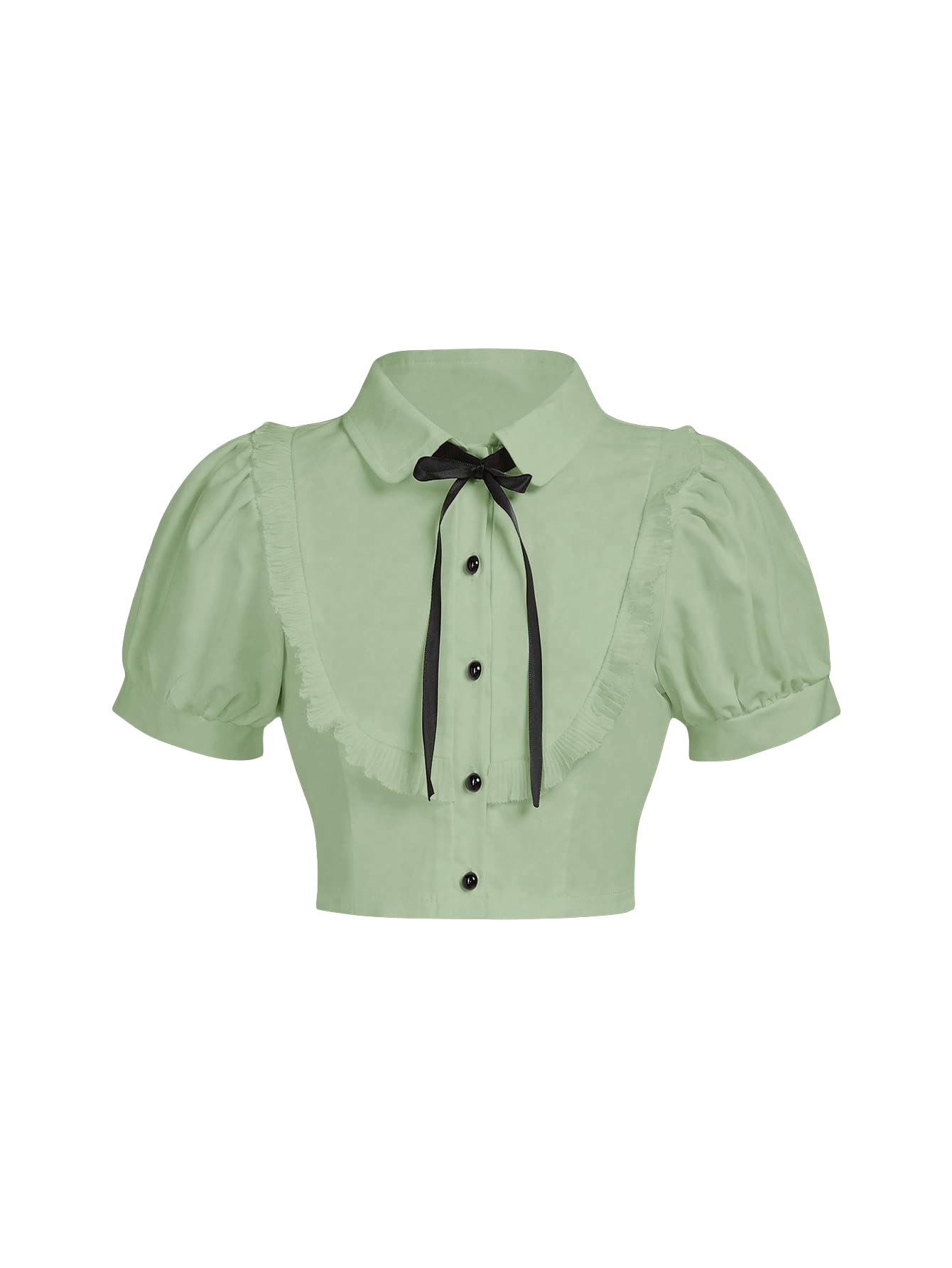 Verdusa Girl's Cute Top Y2k Crop Blouse Puff Sleeve Button Down Shirts