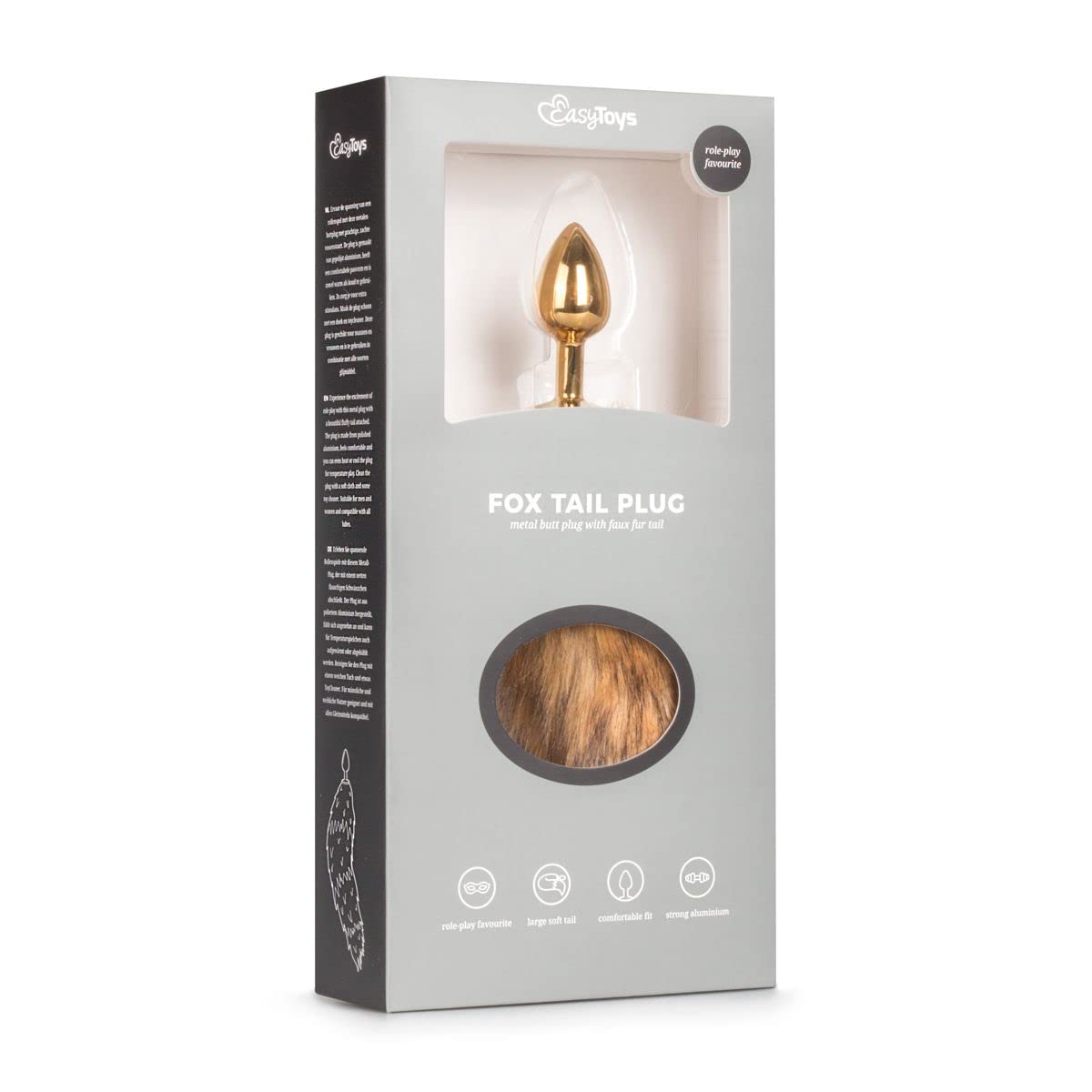 Plug Anal Métal Avec Queue De Renard (fox Tail) Gris - 38x85 Mm - Neuf