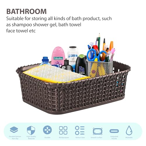 Image of Kuber Industries Pack of 2 Small Multi-Purpose Plastic Basket for Storage M15 | Spacious Stationary & Jewellery Holder | Home Organizers for Kitchen, Bedroom & Dining Table | Brown