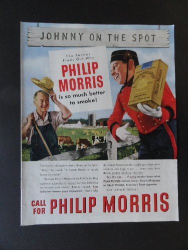 Philip Morris Cigarettes,40's full page print ad. 10 1/2" x 13 1/2" Illustration (farmer,cows)Original 1947 Collier's Magazine Print Art.