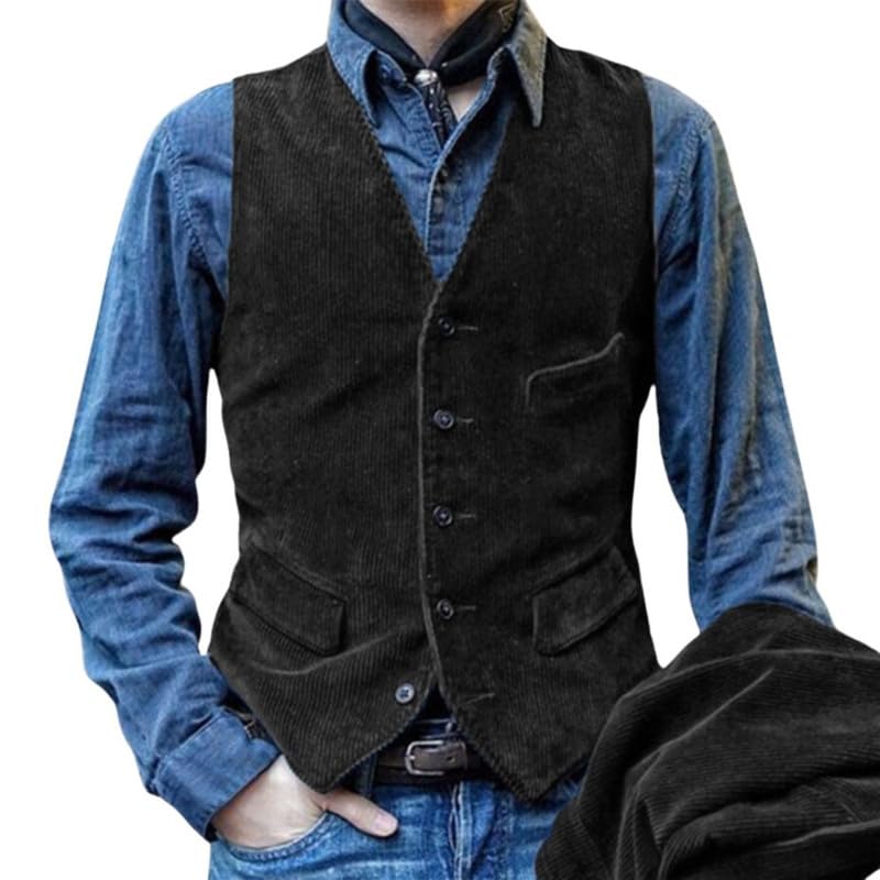 mareout Men’s Corduroy Vest Vintage V-Neck Slim Fit Suit Waistcoat Casual Sleeveless with Pockets-picture-12