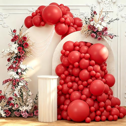 Image of 108Pcs Double Stuffed Red Balloon Garland Arch Kit