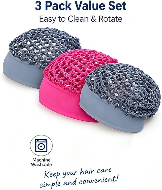 Generico Set di 3 pezzi composto da cuffia da notte elasticizzata a fascia larga, cuffia morbida protettiva per la cura dei capelli durante la notte e cuffia da doccia per il bagno,C