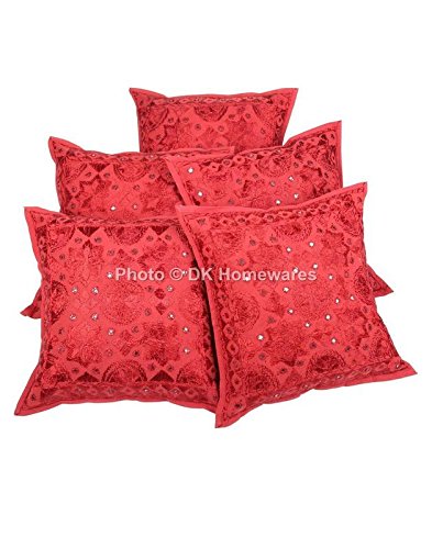 DK Homewares Ethnic Cotton Decorative Settee Sofa Cushion Covers 16 by 16 Set of 5 Silk Thread Mirror Embroidered Square Cushions Pillow Cover 40x40 cm Brick Red | Set of 5 (B079YQ3VBS) Amazon Price History, Amazon Price Tracker