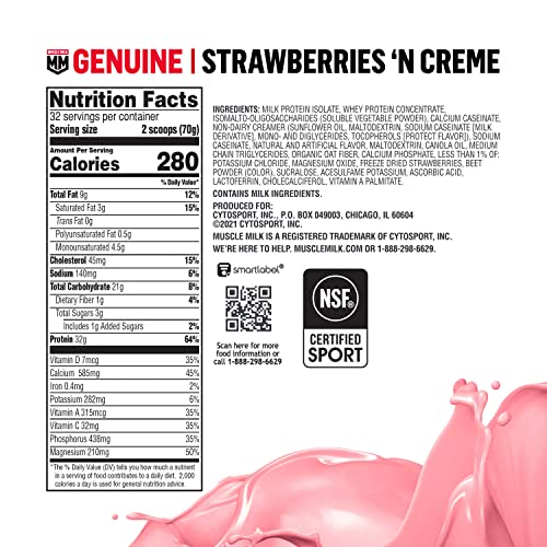 Muscle Milk Genuine Protein Powder, Strawberries 'N Crème, 32G Protein, 5 Pound #TOP5