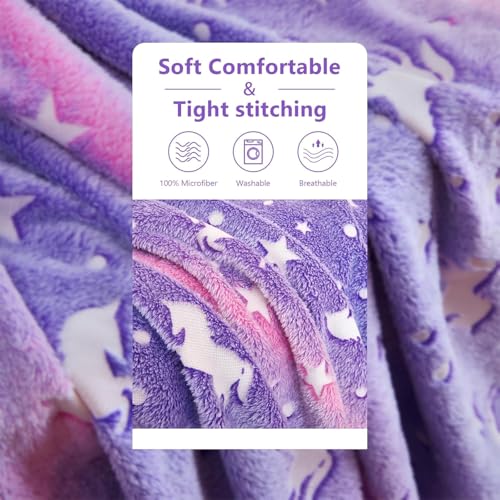 Image of DOCAT Glow Blanket for Kids 0-15 Years, 200x152 cm Double Bed Blanket for Girls Boys, Soft Cozy Flannel Fleece Throw Blankets for Winter, Radium Blanket Ideal Gift for Boys & Girls (Magic Unicorn)