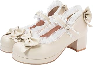 LUXMAX Women Kawaii Mid Block Heel Mary Jane Rockabilly Pumps with Bow