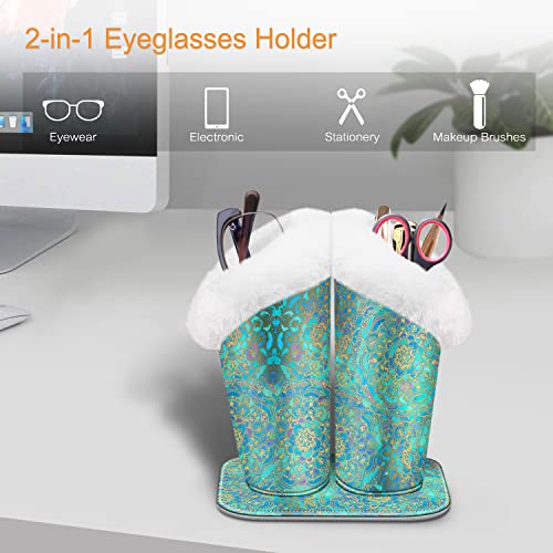 Image of FINTIE Plush Lined Double Eyeglasses Holder with Magnetic Base, Glasses Stand Case Organizer for Desk, Nightstand, Office