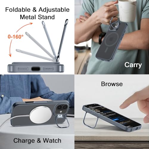 Image of TheGiftKart Hybrid Matte Frosted Back Cover Case for iPhone 17 Compatible with MagSafe | Built-in Stand | Shockproof Hard Back Cover Case for iPhone 17 (PC & TPU, Translucent Grey)