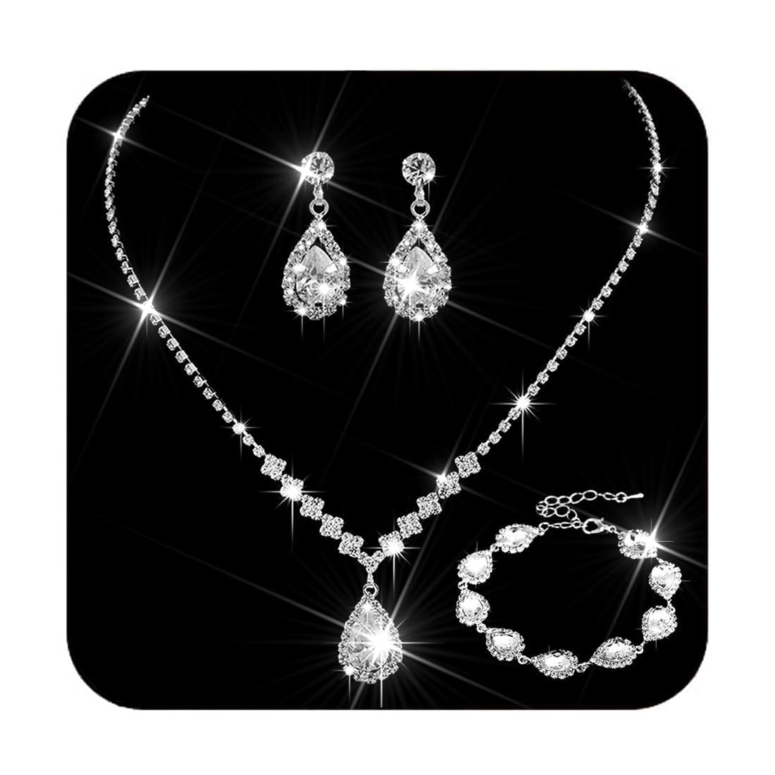 Bride Crystal Necklace Earrings Set Bridal Wedding Jewelry Sets Rhinestone Choker Necklace Prom Costume Jewelry Set for Women and Brides