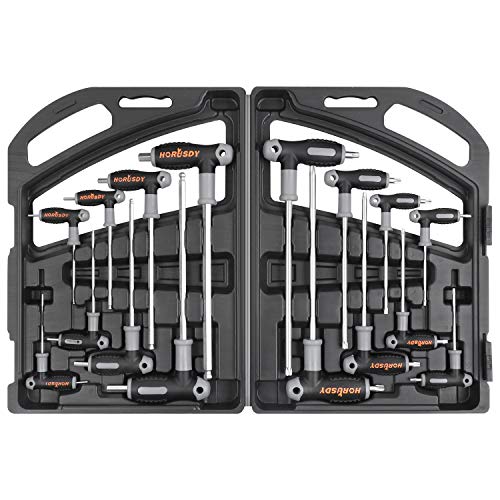 HORUSDY 16-Piece T-Handle allen wrench set 2mm-10mm, Long Arm Ball End Hex Key Wrench Set, Tamper Proof Star Key Set T10-T50, Metric