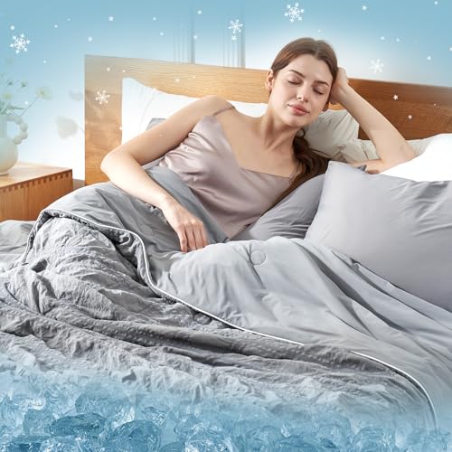 Cozy Bliss Cooling Comforter Twin Size Seersucker Plaid, Q-Max 0.4 Reversible Lightweight Cooling Blanket, Breathable Silk Smooth Summer Bedding Quilt for Hot Sleepers Night Sweats Dark Grey