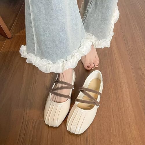 Hee grand Womens Mary Jane Shoes Square Toe Ballet Flats with Strap Comfortable Casual Slip On Flats3