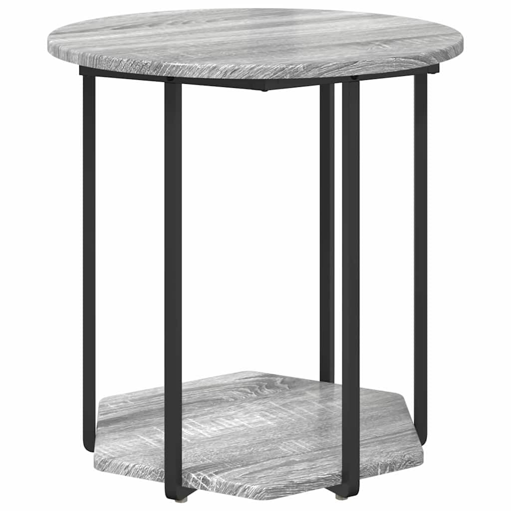Juego de 2 mesas auxiliares con estante, color gris, diseño industrial, mesa de centro de madera y metal, mesa cuadrada para salón y dormitorio