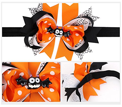 JIAHANG Baby Girls Halloween Hair Bow Headband, Nylon Elastic Ribbon Hair Bands Festival Hair Decoration for Newborn Infant Toddler (halloween 2)4