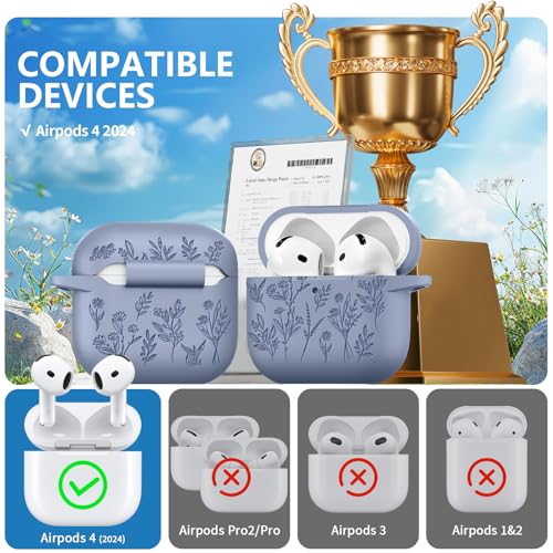 Image of for Airpods 4 Case, Ekoonpft Flower Engraved Cases for Apple AirPods 4th Generation 2024, Soft Silicone Cover for Women Girly with 3-in-1 Cleaner Kit, Keychain, Military Grade Protection