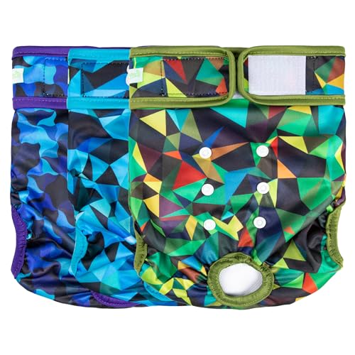 Image of wegreeco Washable Dog Diapers (3 Pack), Highly Absorbent Dog Diapers Female for Doggie Puppy in Heat, Period, Incontinence, or Excitable (Abstract Geometrical Blue, Large)