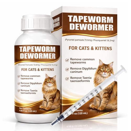 Cat Dewormer Liquid Broad Spectrum Treatment for Tapeworms, Roundworms & Hookworms with Praziquantel & Pyrantel Pamoate, 120ml