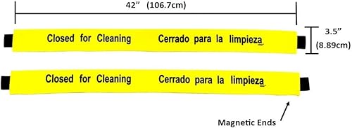 Miniatura 2 de Letrero de baño cerrado para limpieza con extremos magnéticos (paquete de 2) letreros de nailon para puerta de baño en inglés y español, 42 x 3.5