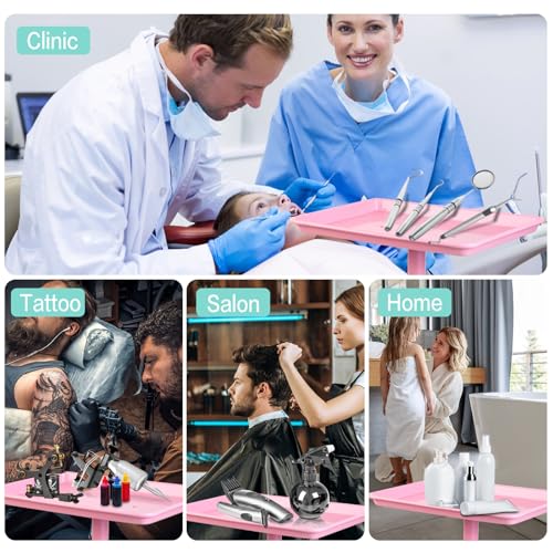 Image of Salon Senor Pink Salon Tray with Wheels, Height Adjustable Hair Color Service Tray for Spa, Tattoo, or Home Use
