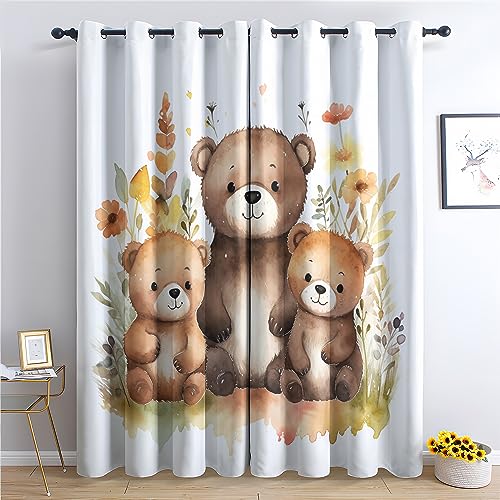 Rideau Occultant Thermiques Ours Enfant - Lot de 2 Rideaux Imprimé pour Salon Chambre Fenetre Cuisine, Rideaux et Draperies Intérieurs à Oeillets, 75x166 cm...