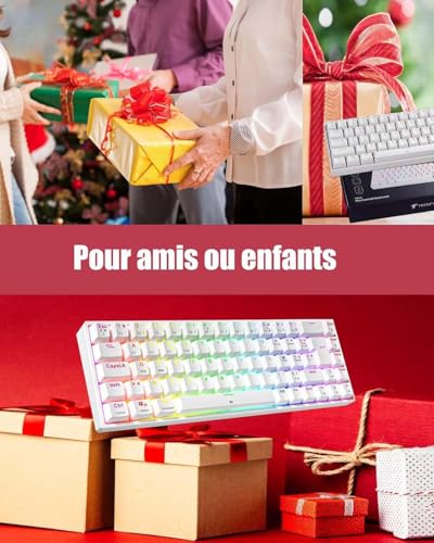 Clavier Gamer Mécanique sans Fil RGB Rétroéclairé, 65% TKL Clavier Gaming Azerty avec Bluetooth/2.4G /Type-C, 68 Touches Anti-Ghosting Switchs Rouge pour PC/Windows/Mac/Xbox, Blanc – Image 6