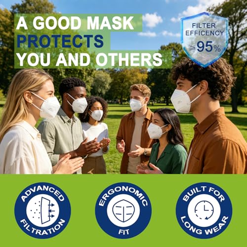 Image of KN95 Face Mask, 100-Pack White Individually Wrapped, 5-Layer Protective Respirators for Adults, Cup Dust Safety Masks Filter Efficiency≥95% Breathable Elastic Ear Loops White Masks