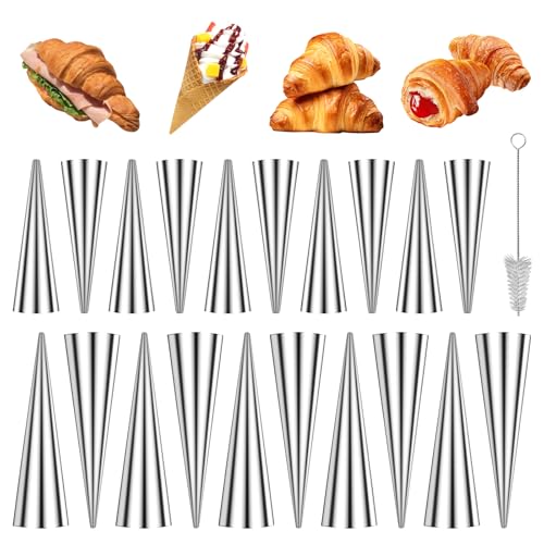 TTQiAnJ 20 Pièces Moules Crème Pâtissière en Acier Inoxydable,Antiadhésifs en Cannoli Moule,Croissant Moule pour la Cuisine,la Pâtisserie Danoise - Avec...