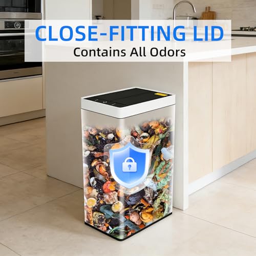 Image of 8 Gallon Touchless Kitchen Trash Can with Motion Sensor Lid, Smart Stainless Steel Garbage Can with Air-Press Bag Expander for Home, Office & RV