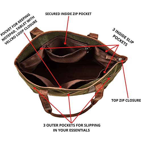 Bolso Tote grande para mujer con cuero y lona encerada miniatura 4