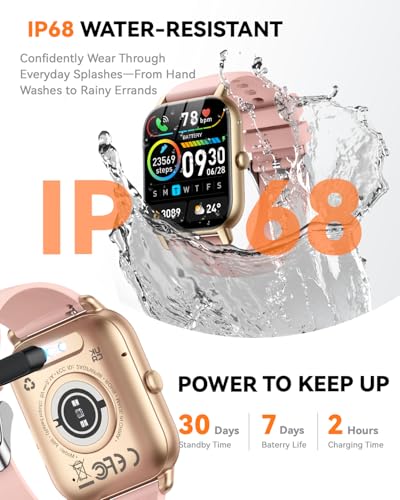 Image of Smart Watch for Men Women,1.85 inch HD Screen Bluetooth Fitness Tracker Step Counter /Sleep Monitor,110+ Sports Modes,IP68 Waterproof Smart Watch Compatible with iPhone Samsung Android Phone, Pink