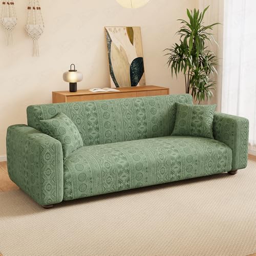 Image of Lukzer 1 Seater Pastel Green Tribal Pattern Sofa Cover | 240 GSM Universal Stretch Fit Jacquard Fabric Couch Protector | Fully Covered Anti Slip & Washable Sofa Cover (90-140cm /SC-071-01)