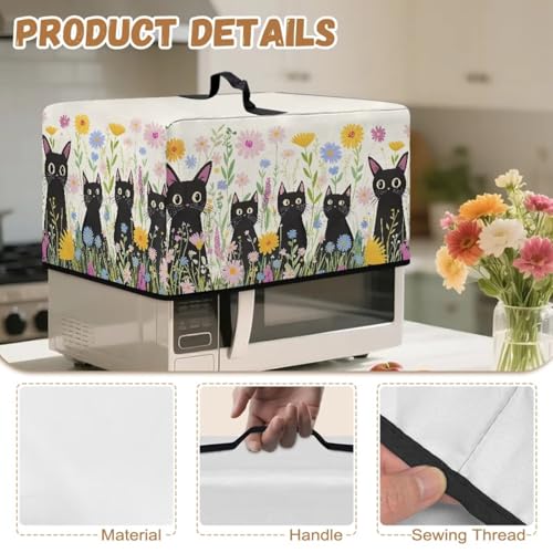 Image of Countertop Oven Cover Protective Toaster Oven Dust Cover Decorative Small Kitchen Appliance Protector for Countertop Decor, L, Cartoon Black Cat Daisy Flower