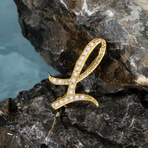 Image of Cicy Bell A-Z Initial 26 Letter Brooch Pins 18k Gold Plated Cubic Zirconia Breastpin Name Personalized Gifts for Women Men