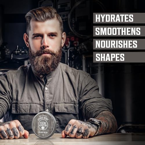 Viking Revolution BEST DEAL Beard Balm with Argan Oil & Mango Butter - Styles, Strengthens & Softens Beards & Mustaches - Citrus Scent Leave in Conditioner Wax for Men