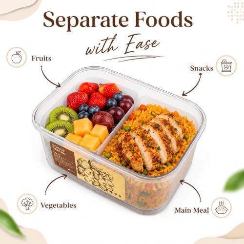 Image of Vasukie 2-Compartment Meal Prep Container with Airtight Locking Lid - with Removable Cups for Meal Prep, Fruits, Nuts & Side Dishes, BPA-Free Clear Plastic (700ML)