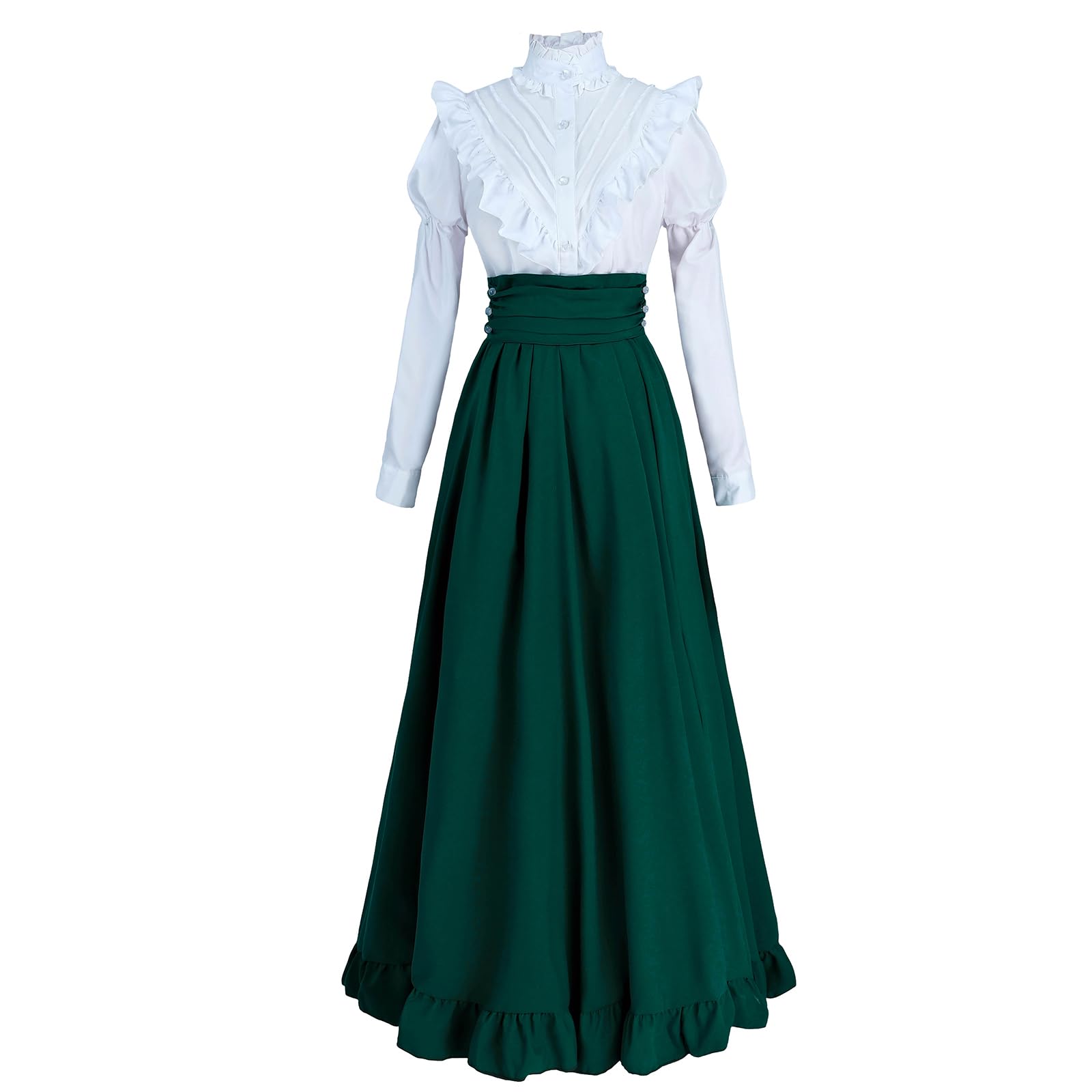 CR ROLECOS Vestido medieval mujer maxi morado floral manga larga cuello alto A-line formal invierno