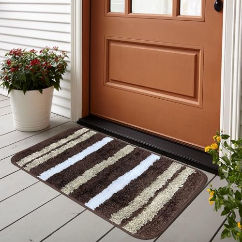 BSB HOME Microfiber Striped Bath Mat 35 x 50 cm, Soft Super Absorbent Anti-Skid Non-Slip Doormat for Bathroom, Shower & Washroom, Quick Drying Washable Mat, Regular Size, Pack of 1 - Pearl & Brown Deal