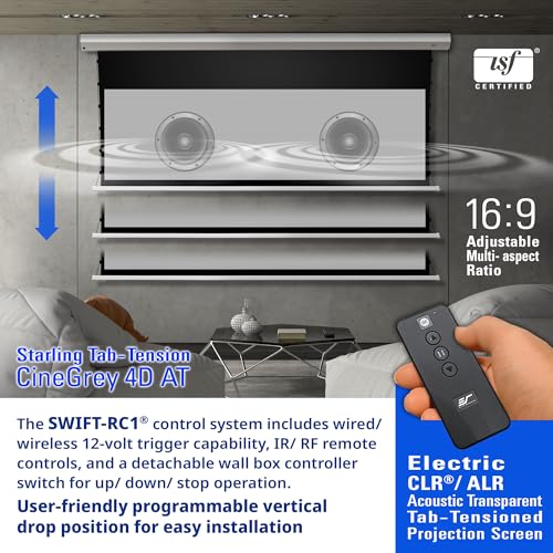 Image of Elite Screens 125-Inch Motorized Projector Screen 16:9, CineGrey 4D at CLR /ALR Technology, Acoustically Transparent, ISF Certified, Tab-Tensioned Drop Down for Home Theater, STT125XHD4AT-E8