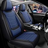 Premium Napa Leather Seat Covers Full Set for Honda Element 2003-2011, 2 seats Tear-Resistant & Waterproof Car Seat Cover Inside Zipper Design and Reserved Opening Holes(Standard Front Row/Black Blue)